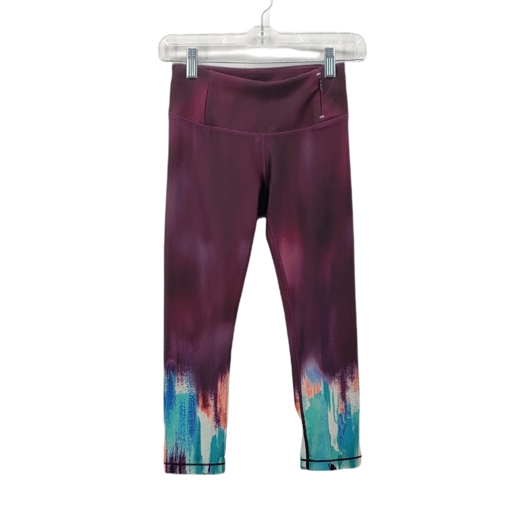 CALIA Tight Fit Goth Plum Leggings XS Watercolor Purple Teal Blue Coral